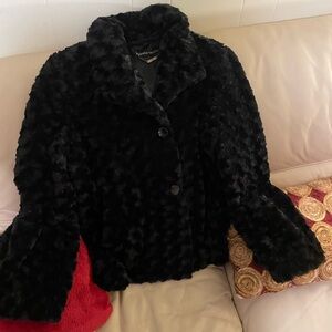 Pamela McCoy Black Teddy Jacket with Plush Texture and Prominent Collar